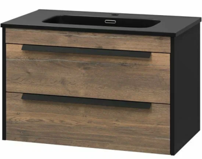 Тумба для ванной Brevita Monsour-80 подвесная 2 ящ. с умывальником Ceramalux 80 черный