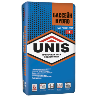 Клей для плитки ЮНИС (UNIS) БАССЕЙН HYDRO 25кг (48)