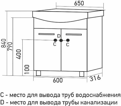 Тумба для ванной MIXLINE Росток-65 белый с умывальником Элеганс 65 553917