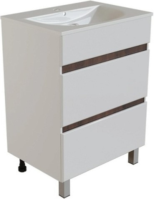 Тумба для ванной MIXLINE Брикс-60 дуб вотан/белый 2 ящика с умывальником Бриз 60 557491