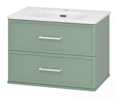 Тумба для ванной Brevita Verde-70 подвесная 2 ящ. зеленый с умывальником Onda 70