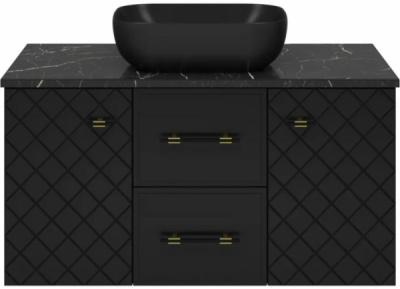Тумба для ванной Brevita Shanel 2 ящ подвесная черный с накладным умывальником Nuage 50