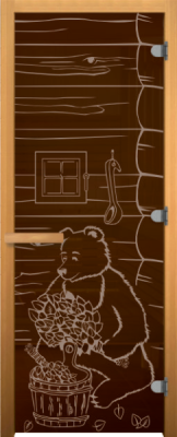 Дверь для бани ДС стекло бронза "Мишка" 1,9х0,7м 3 петли осина правая