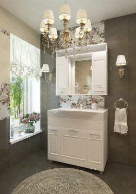 Тумба для ванной Gretta-85 ЕваГолд белая с умывальником Элвис 85